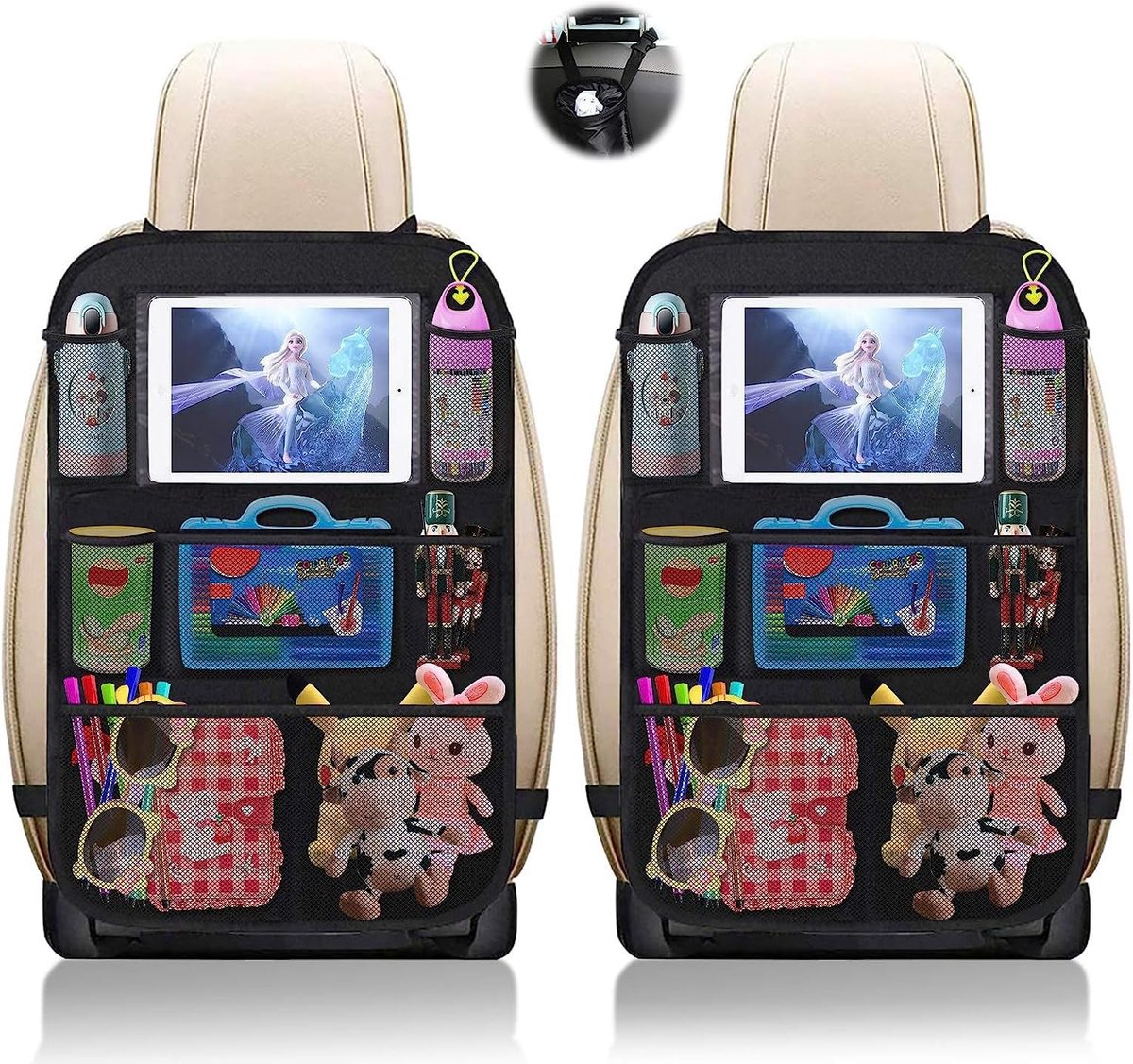 Rugleuningbeschermer, 2 Stuks Auto Organizer, grote zakken, 600D Oxford-stof, waterdicht, met 10 inch iPad/tablettas, kick-mat-bescherming voor autostoel
