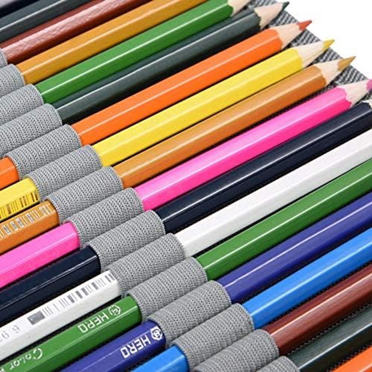 Etui met 150 elastische sleuven wrap kleuren potloodhouder pen organizer tas voor kunstenaars tekenen kunst schetsen, zwart, modern, zwart., Modern