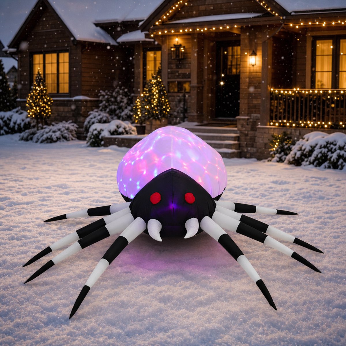 Opblaasbare Halloween-spin - 185 cm breed - met gekleurde LED-verlichting - Halloween-decoratie voor tuin & buiten - incl. grondpennen