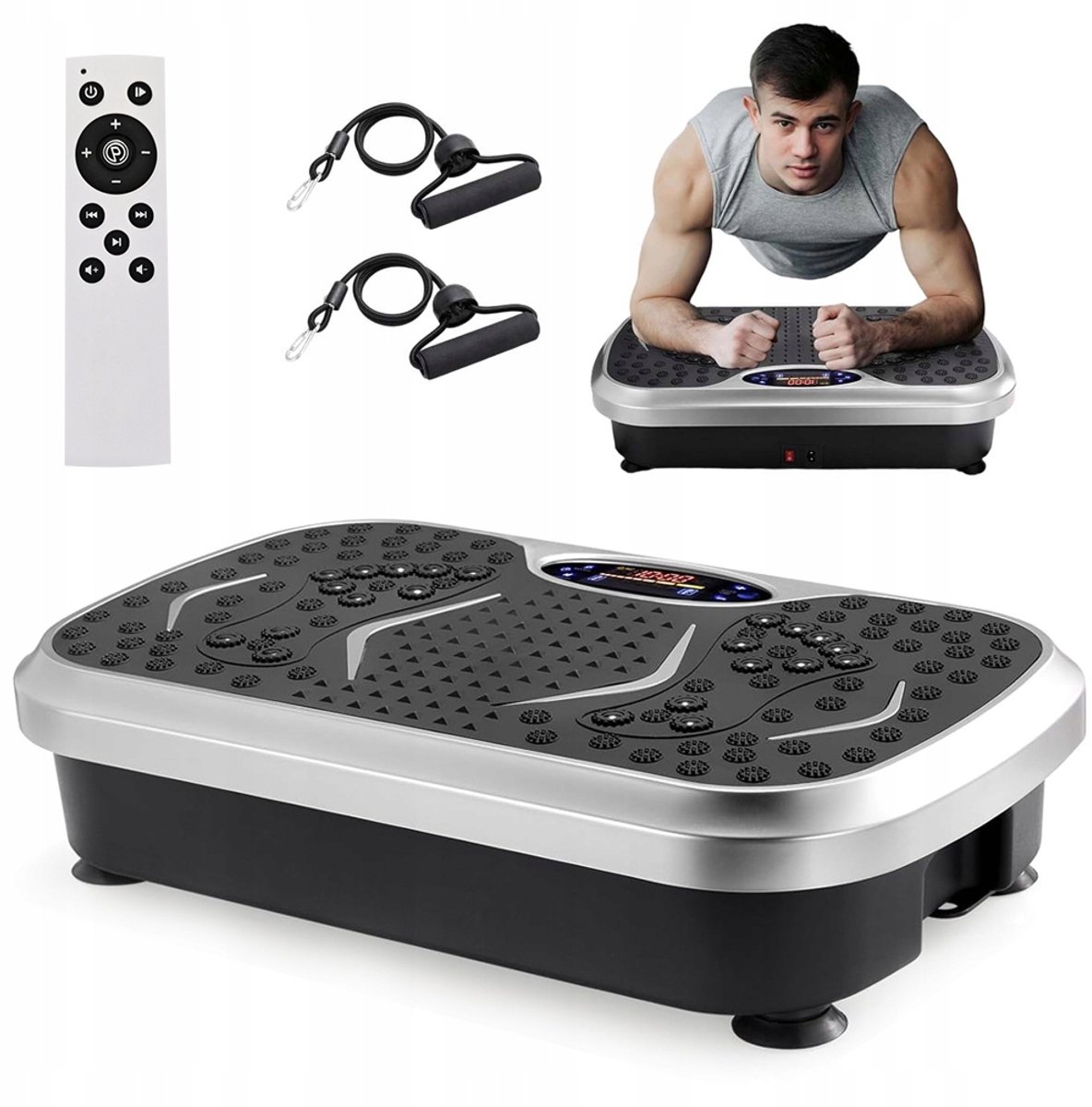 Trilplaat - Trilplaat Fitness - Vibration Plate - met Weerstandsbanden - 99 Instelbare Niveaus - 5 Trainingsmodi - LED Display - Bluetooth Muziek - Afstandsbediening - Vibratieplatform - Voor Buik & Benen & Billen - Vetverbranding