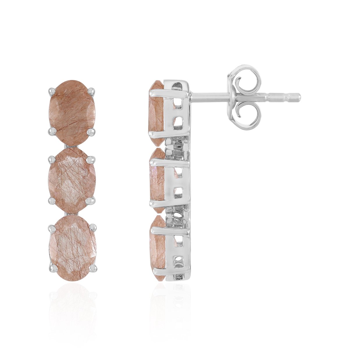 Cavill - Oorbellen 925 Sterling Zilver - Koperkleurige Rutielkwarts 3,78 ct - Ovaal Geslepen - Luxe Braziliaanse Edelsteen Sieraden