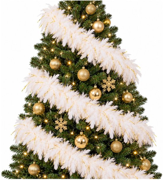 Boa kerstslingers - 3x st - wit met goud - 180 cm - 50 gram - kerstversiering slingers