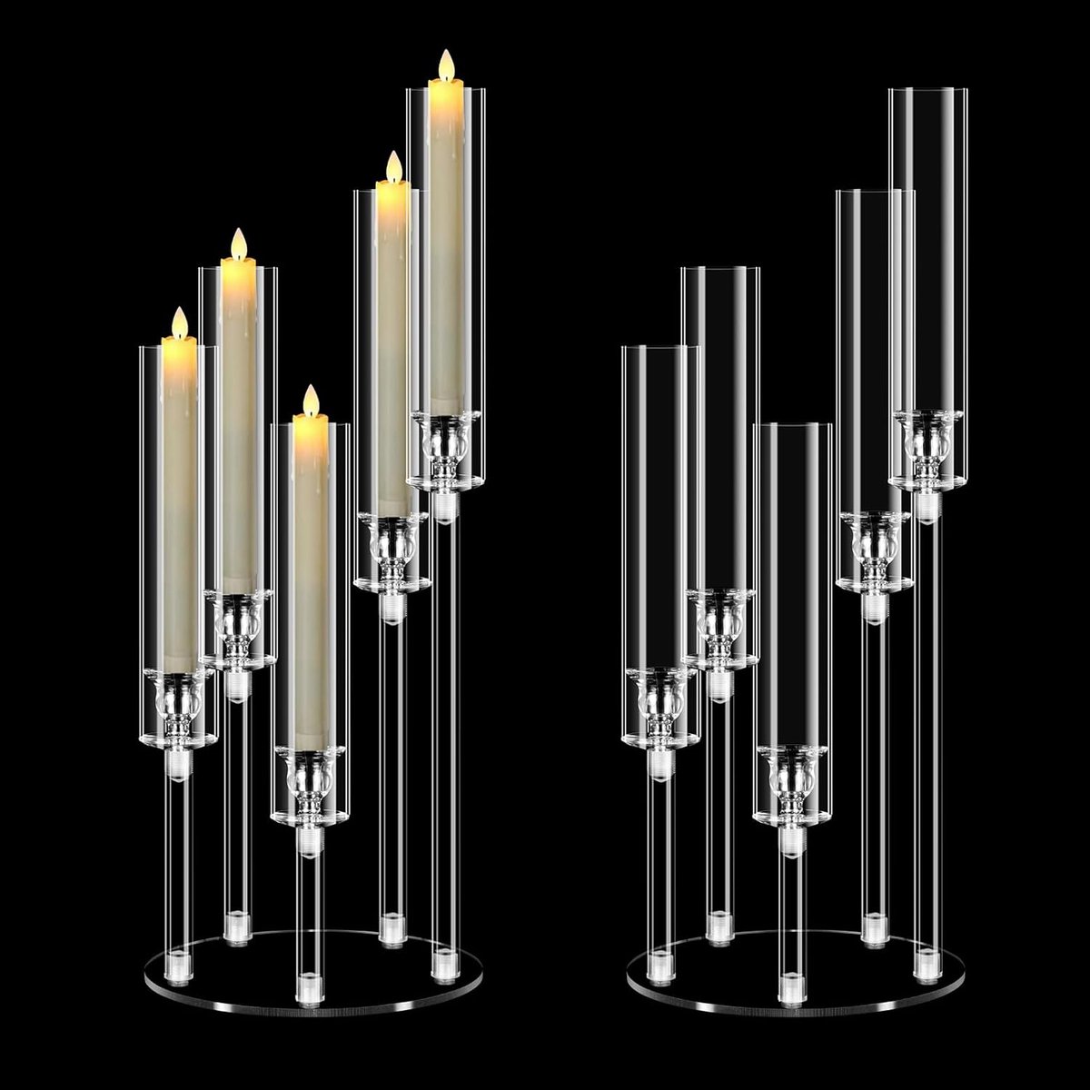 2-Stuks MSDADA Acrylic Kandelaar Set 58 cm Hoge Kaarsenstandaards, 5-Armige Kristalheldere Tafelcenterpieces voor Bruiloft, Feest, Kerst