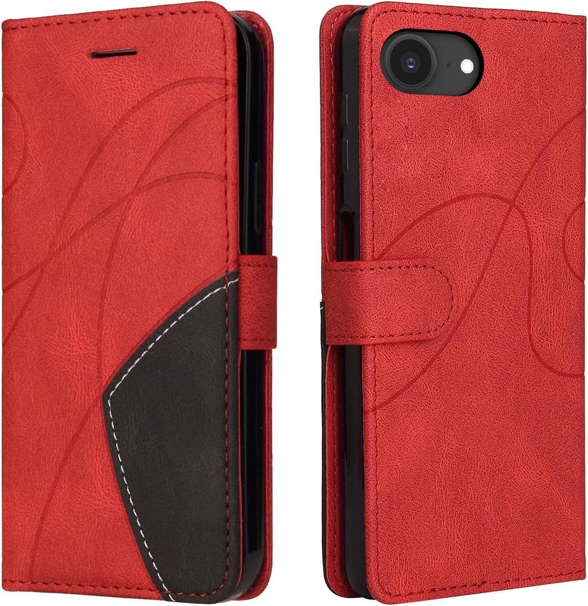 Hoes voor iPhone 17e / 16e, flip PU lederen hoes, modieuze flip case voor iPhone 17e telefoonhoes beschermhoes, rood