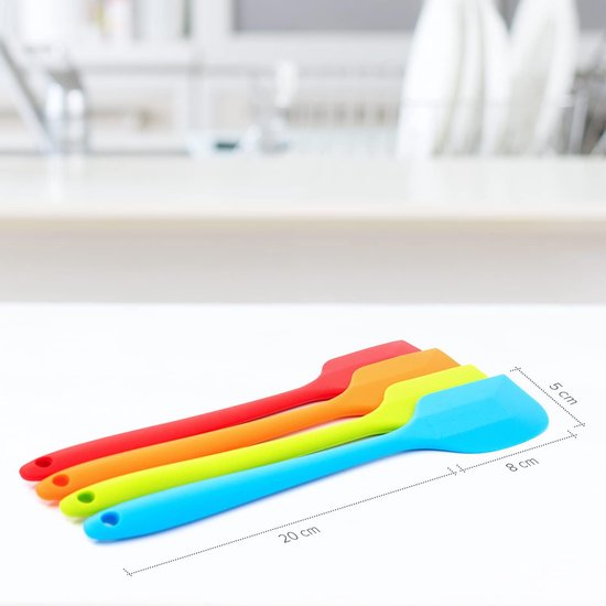 Spatels voor koken, bakken - keukengerei met antiaanbaklaag - cakebeslag crèmeschraper - hittebestendig en voedselveilig - oranje, blauw, groen, rood — afbeelding 3