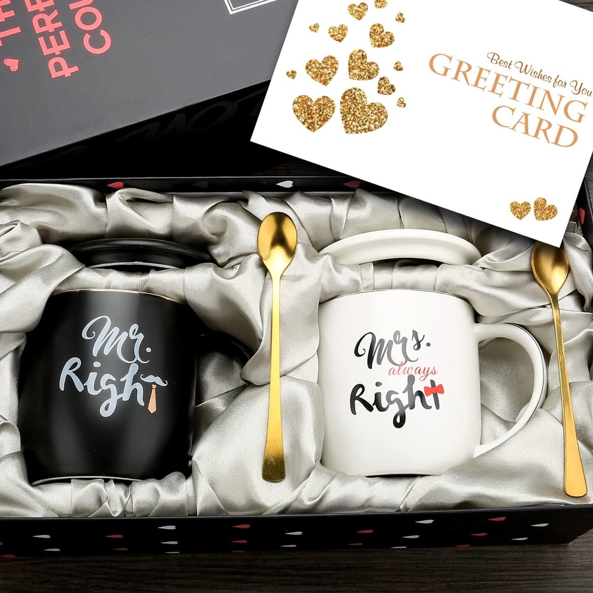 Right en Mrs Always Right Paren Koffiemokken Keramische Koffiemokken Huwelijkscadeau voor Paar Jubileum, Verloving, Bruid Bruidegom, Paren Jubileumgeschenken voor paar-zwart-wit Ovaal