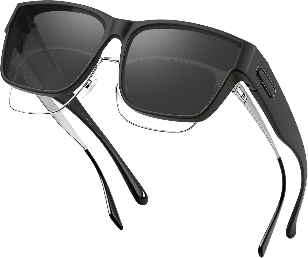 Overzet Zonnebril - Oversized Vierkante Zonnebril voor over de Bril voor Dames & Heren, UV400 Bescherming, Wraparound Design