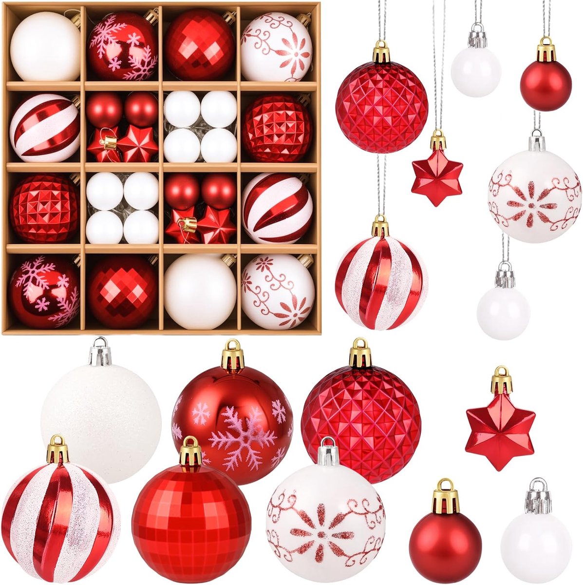 Kerstballen, 3/6 cm Kerstballen, Onbreekbare Kerstboomballen, Kerstboomversiering, Mini Kerstboomversiering met Verpakking, Dennenboomballen voor Buiten en Binnen