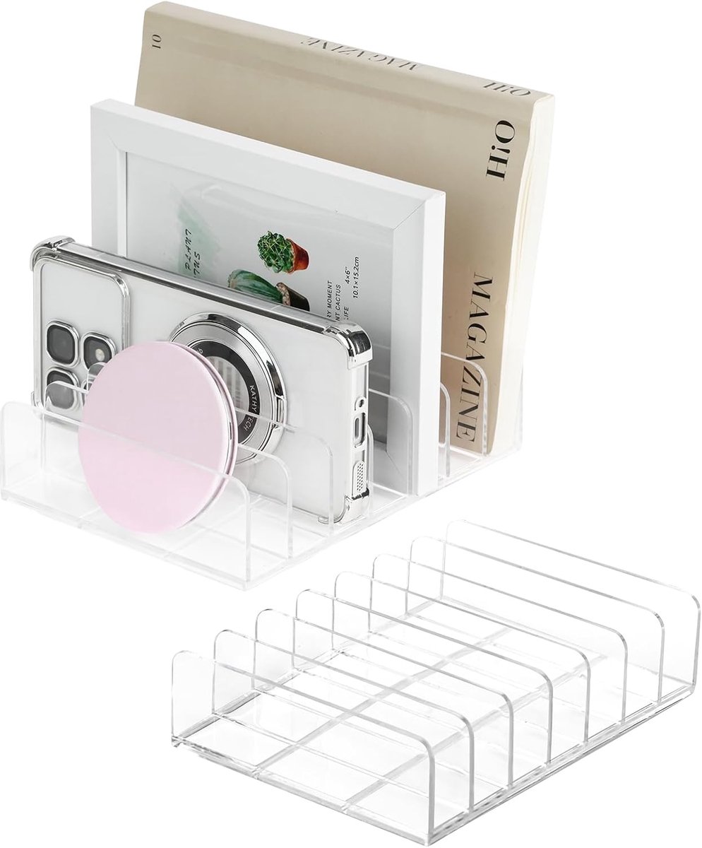 Mail Organizer, 2-delige heldere postorganizer, 7 vakken, transparante briefsorteerder, kleine dossiermap, verticale envelopverdeler voor kantoor, thuis (17x12,5x4 cm)