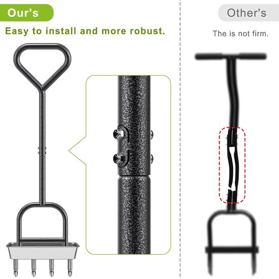 Gazonbeluchter, verbeterde kern holle tand gras beluchting tool handleiding tuin bodem plugger 4 Prong Heavy Duty Coring Beluchting Spike Driehoek Handvat met Core Opslag Tray & Clay Release — afbeelding 4