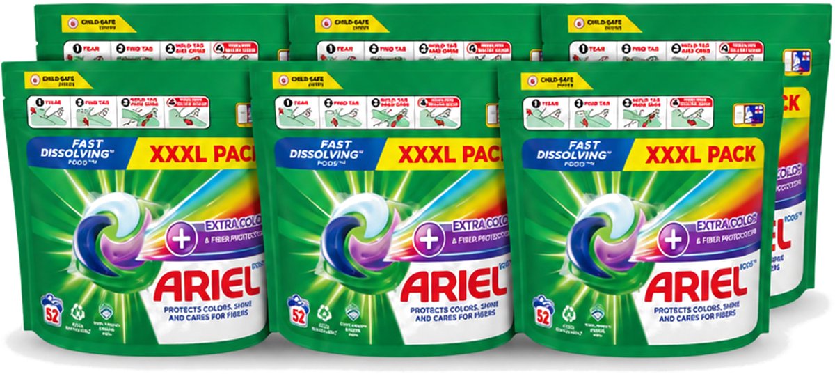 6 x Ariel – Waspods – Fiber Protection – 52 wasbeurten - Voordeelverpakking - 6 stuks