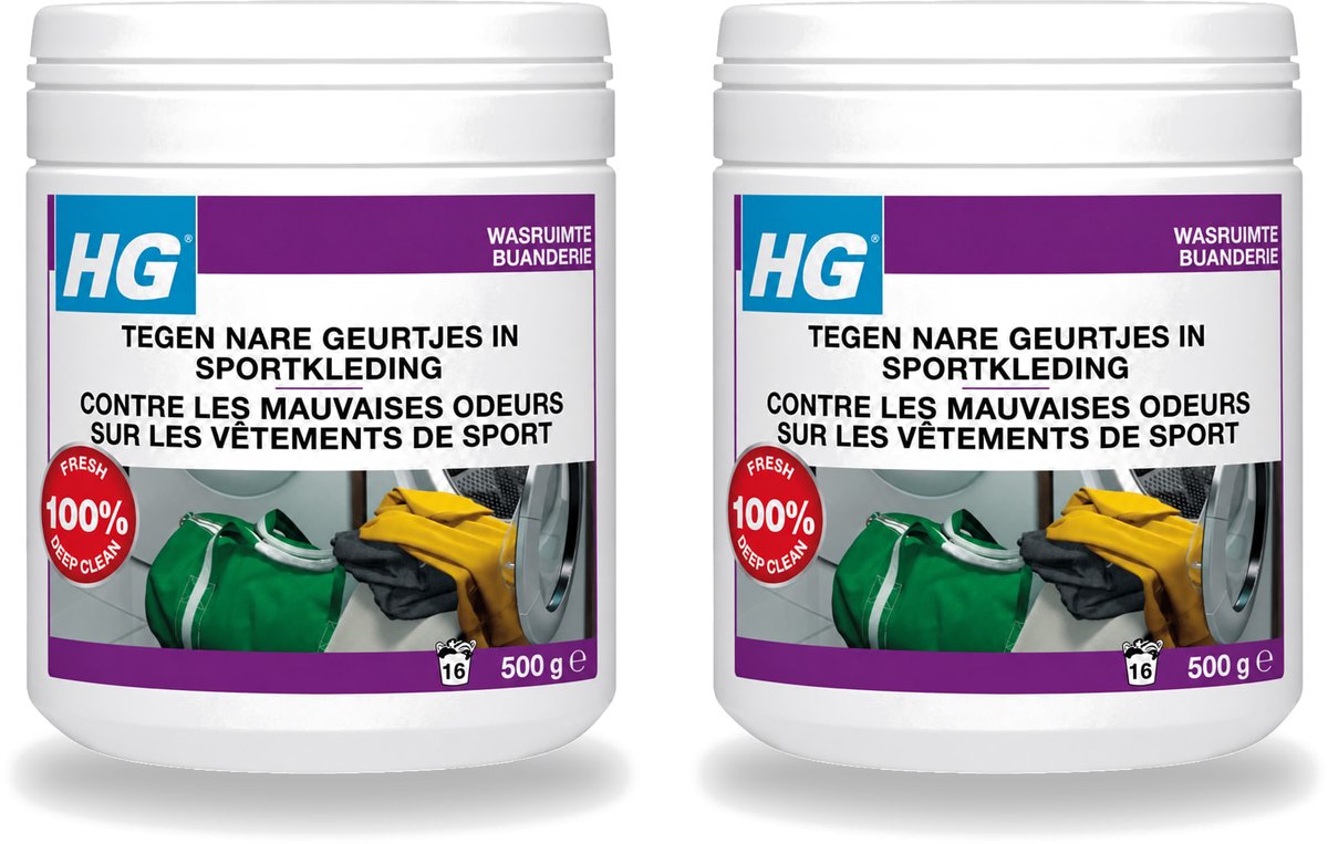 2 x HG - Wasruimte - Tegen Nare Geurtjes In Sportkleding - Wasmiddeltoevoeging - 500 g - Voordeelverpakking - 2 stuks