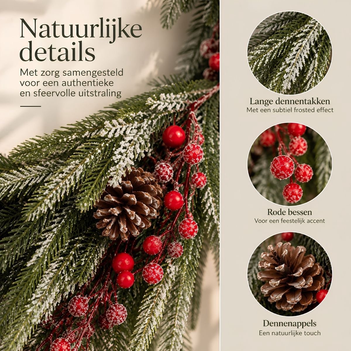 Mica Decorations Krans Dennenappel Groen - Kerstkrans met Rode Bessen en Dennenappels - Decoratieve Deurkrans voor Kerst - Gemaakt van Stevig Polyethyleen - 61 x 50 x 13 cm – foto 4