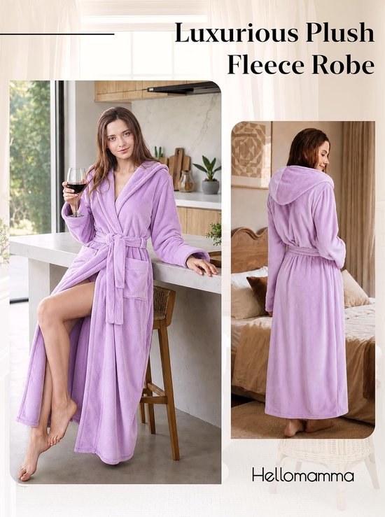 Long Hooded Robe for Women Luxurious Flannel Fleece Full Length Bathrobe Winter Warm Pajamas Shower Nightgown Light Purple X-Large — afbeelding 4