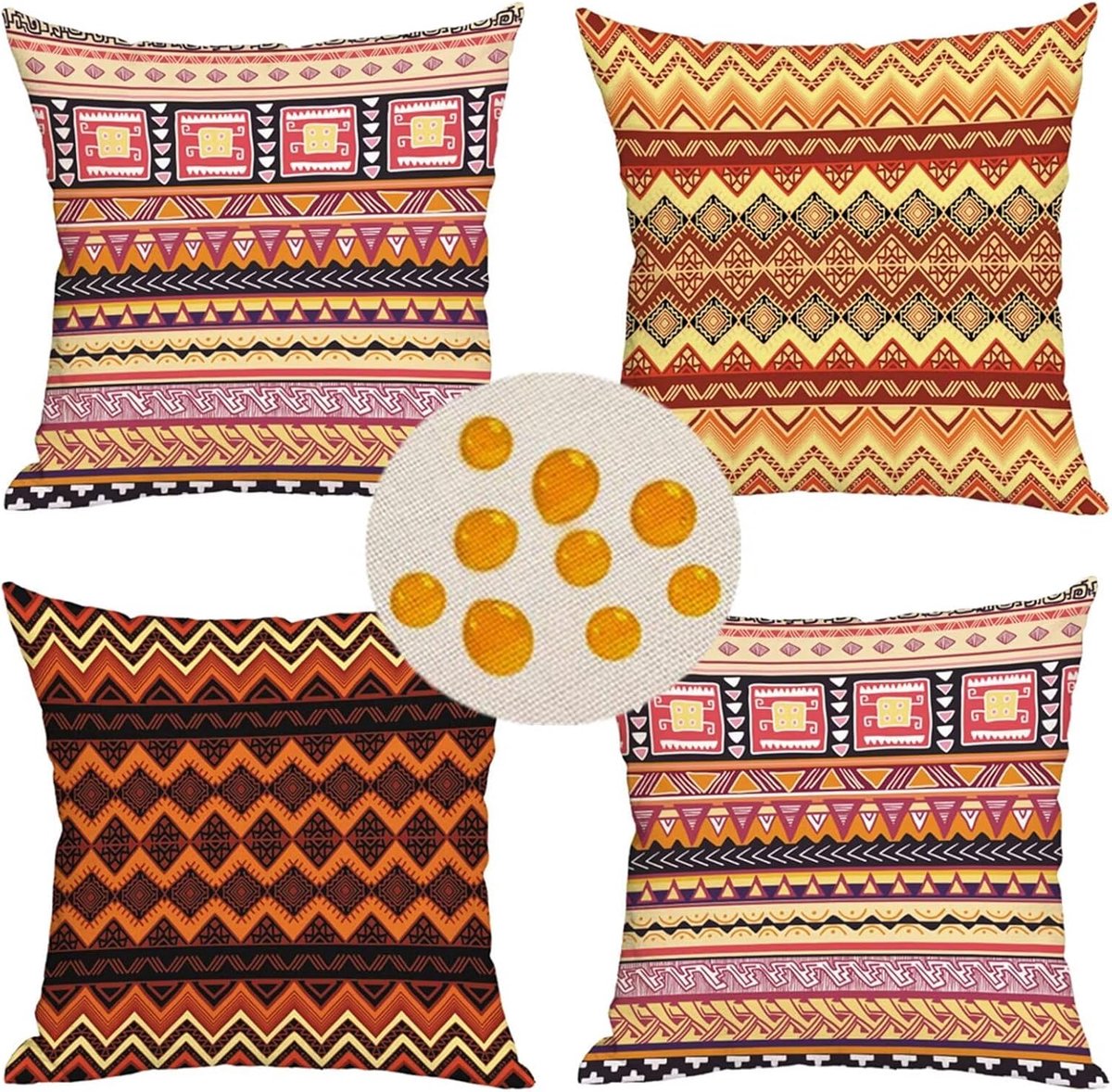 Outdoor Kussenhoezen 32x32 inch Set van 4 Waterbestendig Decoratieve Kussenslopen Linnen materiaal, Gedrukt Kussenslopen, voor tuinbank Slaapkamer, 80cm x 80cm Geel Bohemian