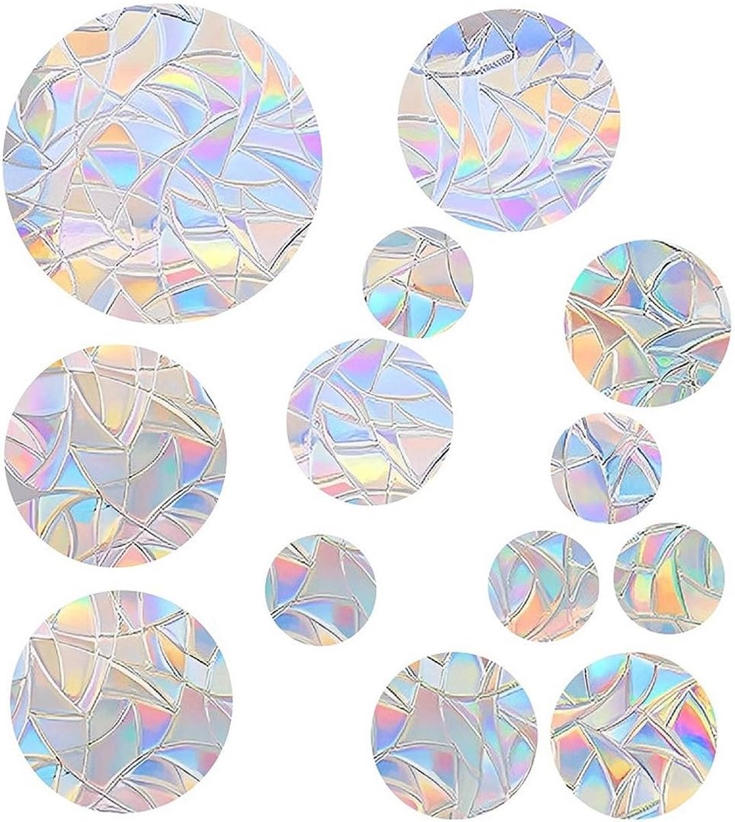 Anti-botsingsstickers voor ramen, regenboogcirkels, prismatische regenboogcirkels, vogelbeschermingsfolie, zonder lijm, 39 stuks