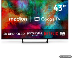 MEDION 4K QLED Smart TV 108 cm (43 inch) - MD 843701 | Dolby Vision HDR, Prime Video, Disney+, compatibel met Google TV, PVR, Bluetooth