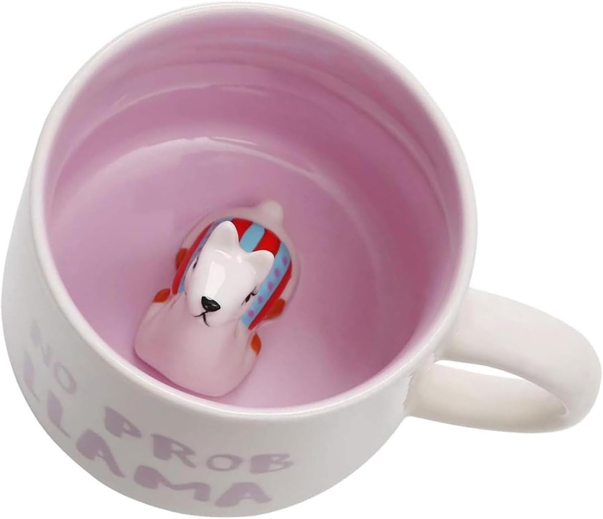 3D keramische koffiemok dier binnen beker, 350ml schattige handgemaakte dierlijke beeldje keramiek melk beker, Kerstmis, verjaardag, Moederdag geschenken (alpaca)