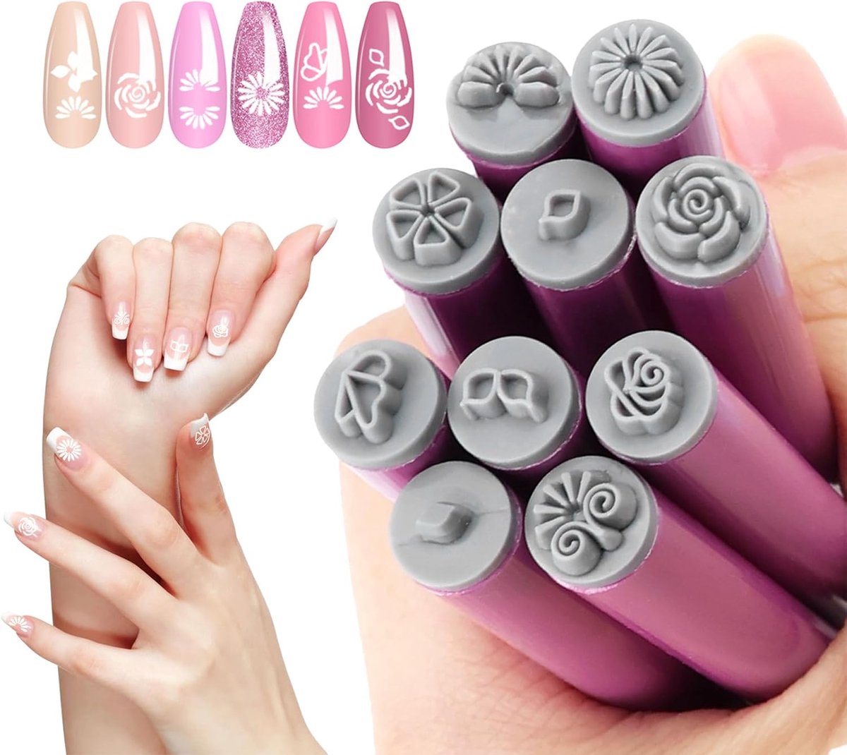 10 stuks nagelstempel, stempelstiften voor nagels, graffiti-nagelstempel, beginners/professioneel nagelschildergereedschap, nailart pen set (roze)