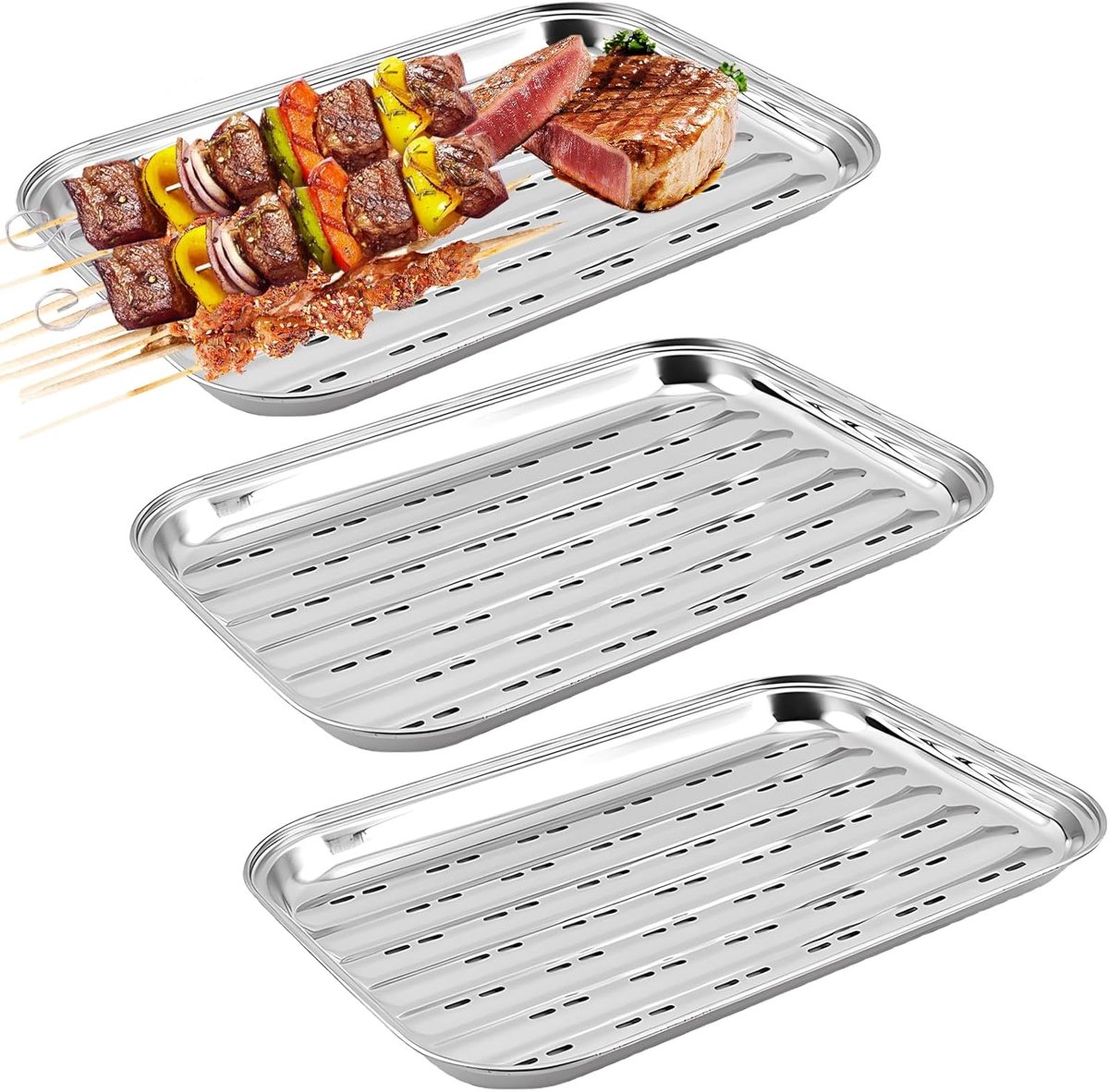 BBQ grillplaten 34,7 x 24,5 cm - roestvrij staal - herbruikbaar - gezonder grillen - ShopVlot