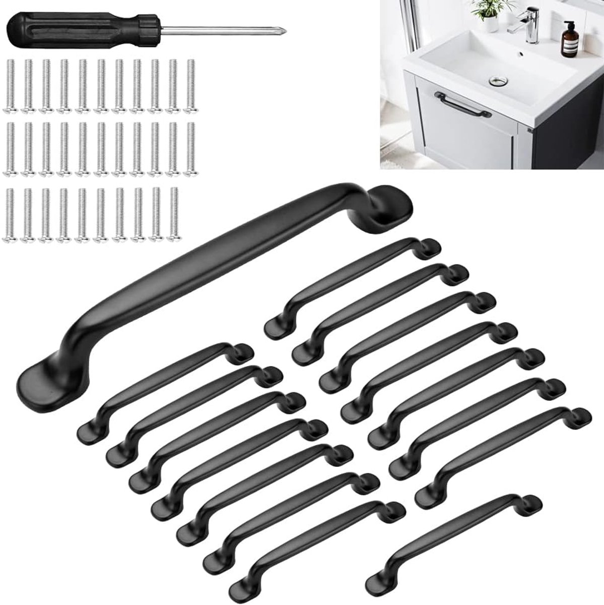 Dailygoods- Kastgrepen 16 Stuks - Zwart Aluminium - 128mm - Deurhandgrepen - Meubelgrepen - Onderhoudsvriendelijk oppervlak - Deurgrepen