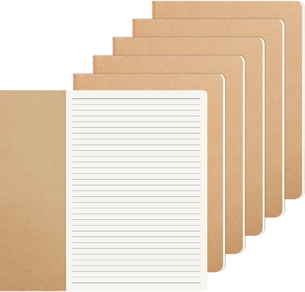 YBCPACK Kraft Notitieboek, A4, gelinieerd, 6 notitieboekenset, notitieboek met 64 pagina's (32 vellen), notitieblok - ShopVlot