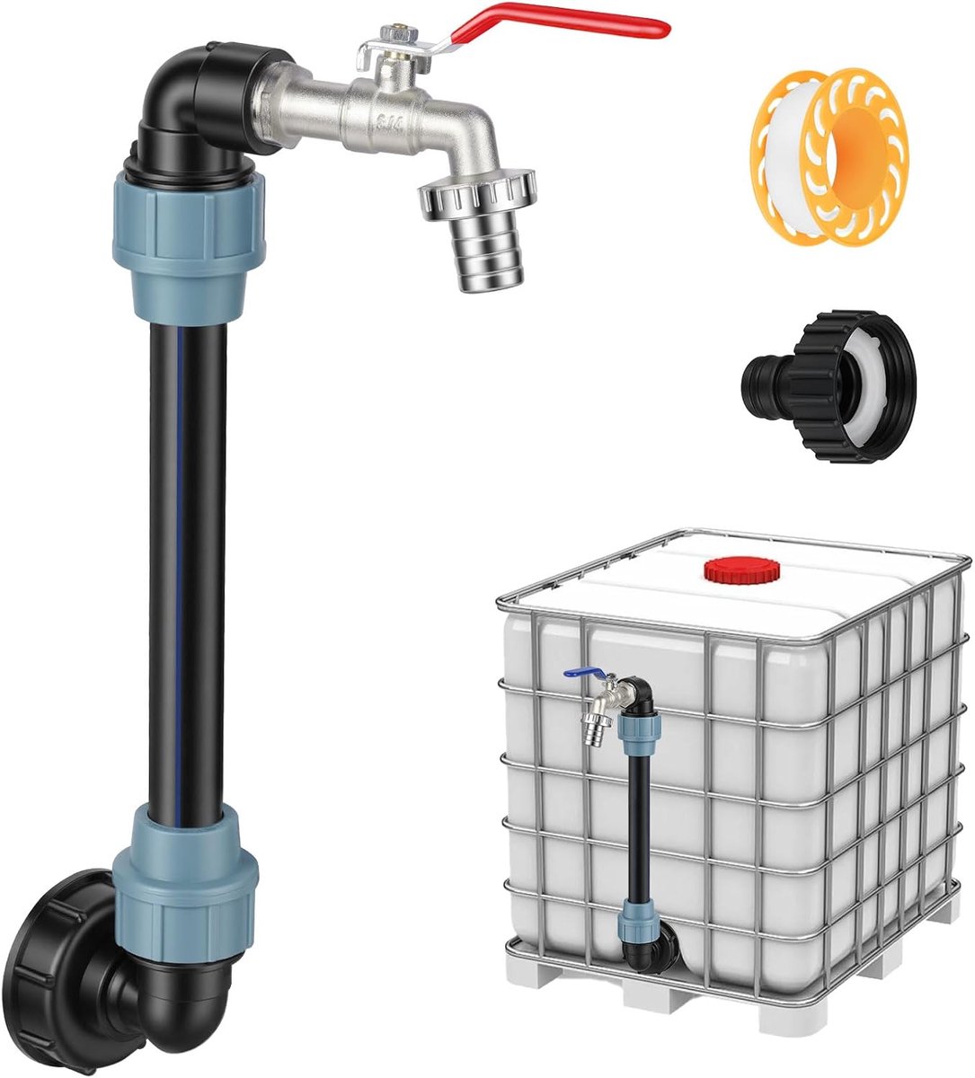 IBC gooseneck tap 3/4 inch - verlengbuis 25 cm - rood - lekvrij en duurzaam - ShopVlot