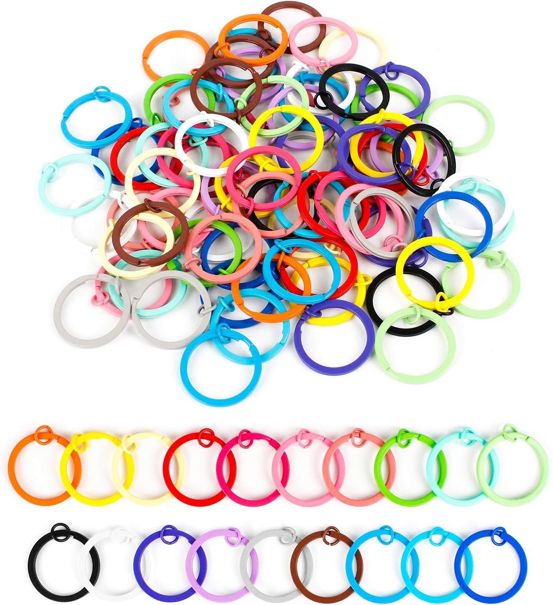 100pcs Flat Key Rings Split Key Rings Round Flat Key Rings 30mm Metal Colourful Key Rings Set for Key Attachment, 19 - ShopVlot