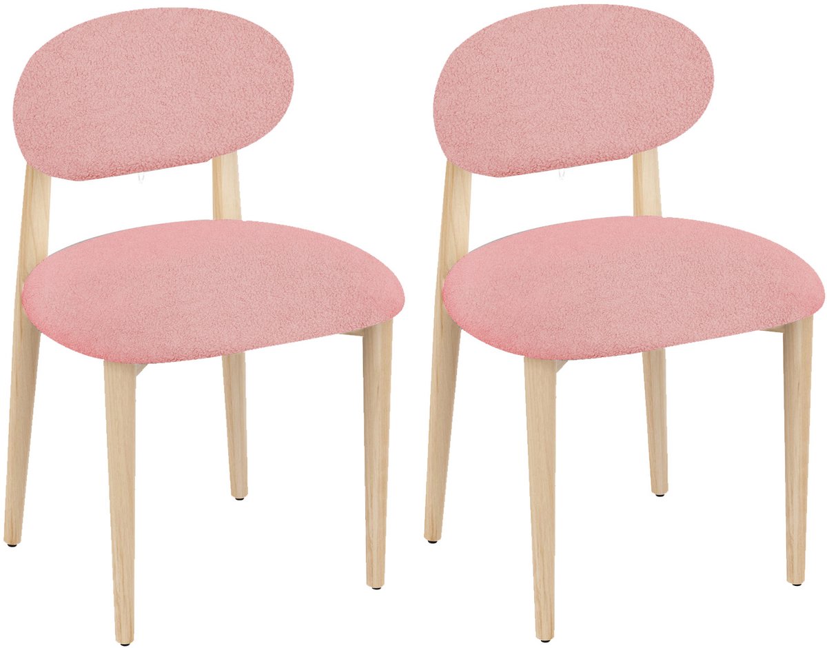 PIPIPOXER Eetkamerstoelen - Set van 2 - Teddy Fleece - Houten eetkamerstoelen-keukenstoel - antislipzolen - kuipstoel - Roze