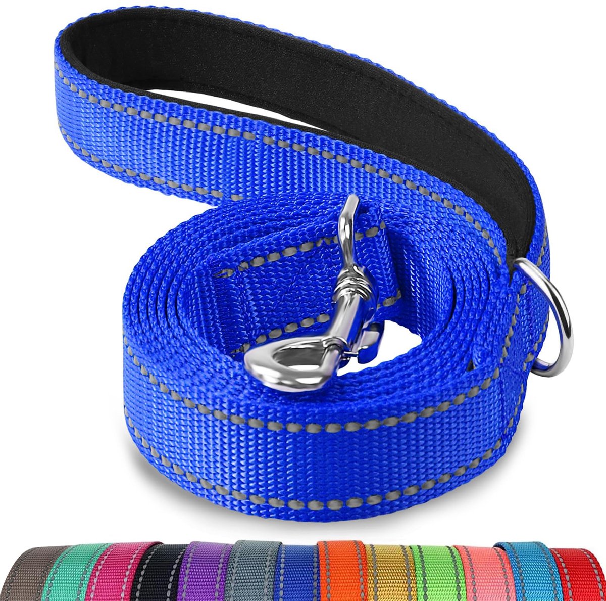 Hondenriem Dubbelzijdig Reflecterend 150 cm - Gevoerd Handvat - Stevig Nylon - Veilig Wandelen met Grote Honden - ShopVlot