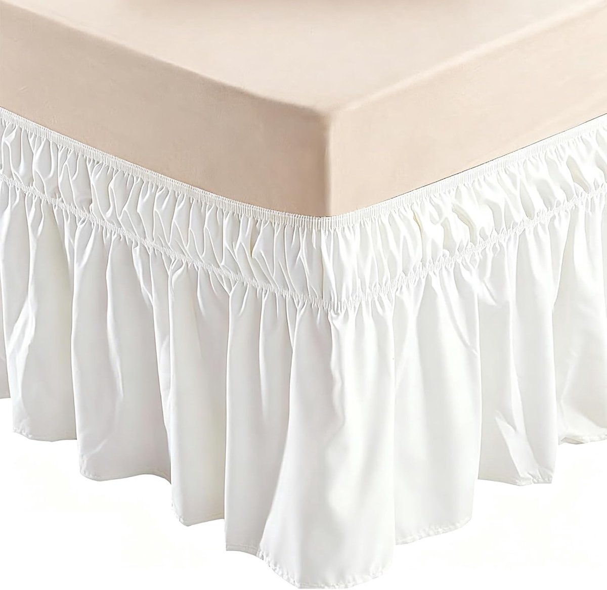 SnelShoppen - Ruffle Bed Skirt 140x200 cm - Elastische Bedrok met Rimpel voor Bed - Witte Bedrok van Microvezel - 40 cm Hoog voor een Stijlvolle Slaap
