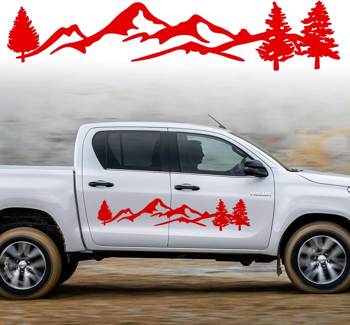 Auto sticker mountain design - 100 x 20 cm - vinyl materiaal - voor offroad uitstraling - ShopVlot