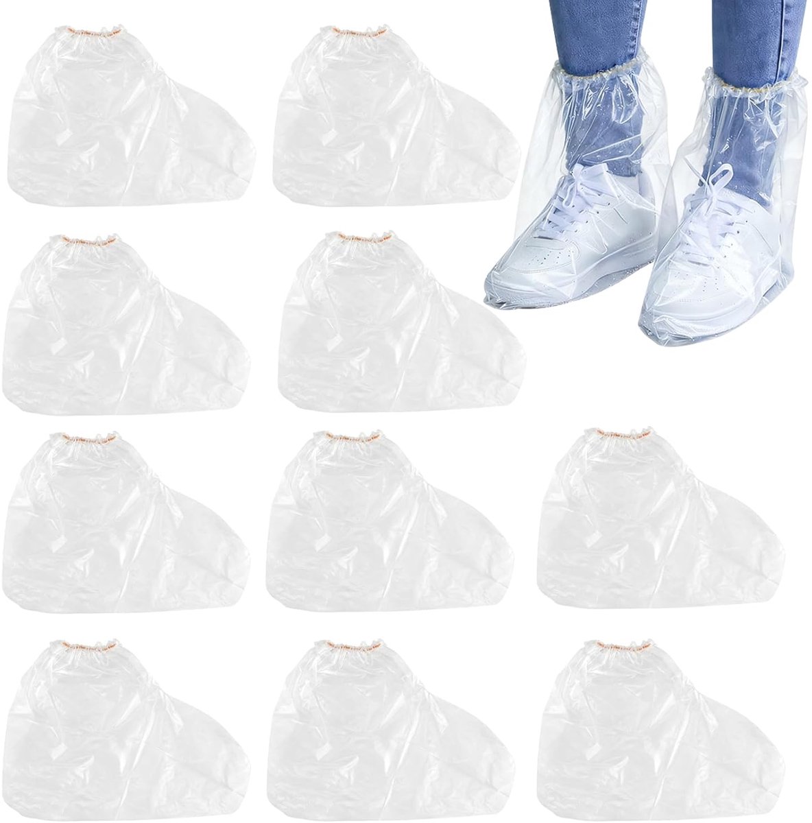 SnelShoppen - 10 Paar Waterdichte Wegwerp Schoenhoezen met Elastiek, Transparante Antislip Overschoenen voor Mannen en Vrouwen, Ideaal voor Regen, Sne