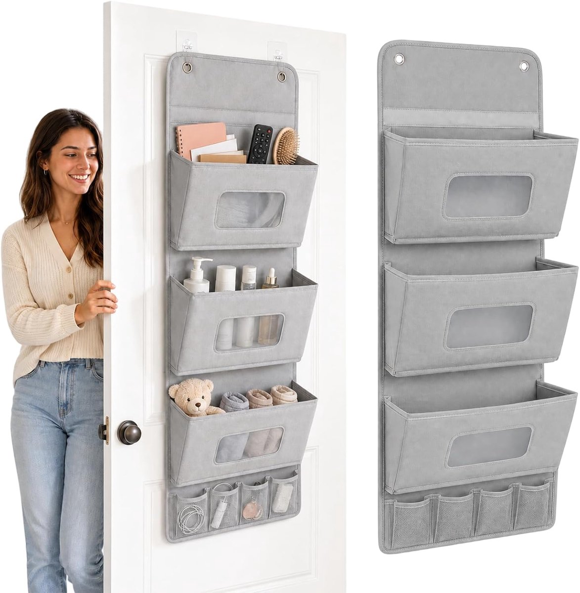 SnelShoppen - Vouwbare Hang Organizer 3 Laags, 40 x 90 cm, Waterproof Deur Organizer met 2 Haken, Geen Boren Nodig, Ideaal voor Badkamer, Kledingkast