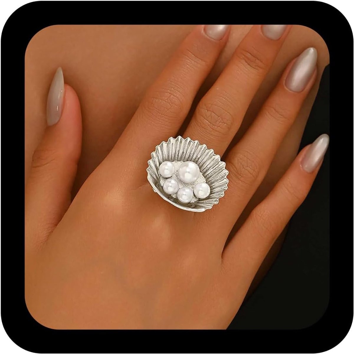 Boho Vintage Open Pearl Adjustable Ring Gold Strand Open Pearl Textured Ring Vintage Artificial Beads Finger Rings - ShopVlot