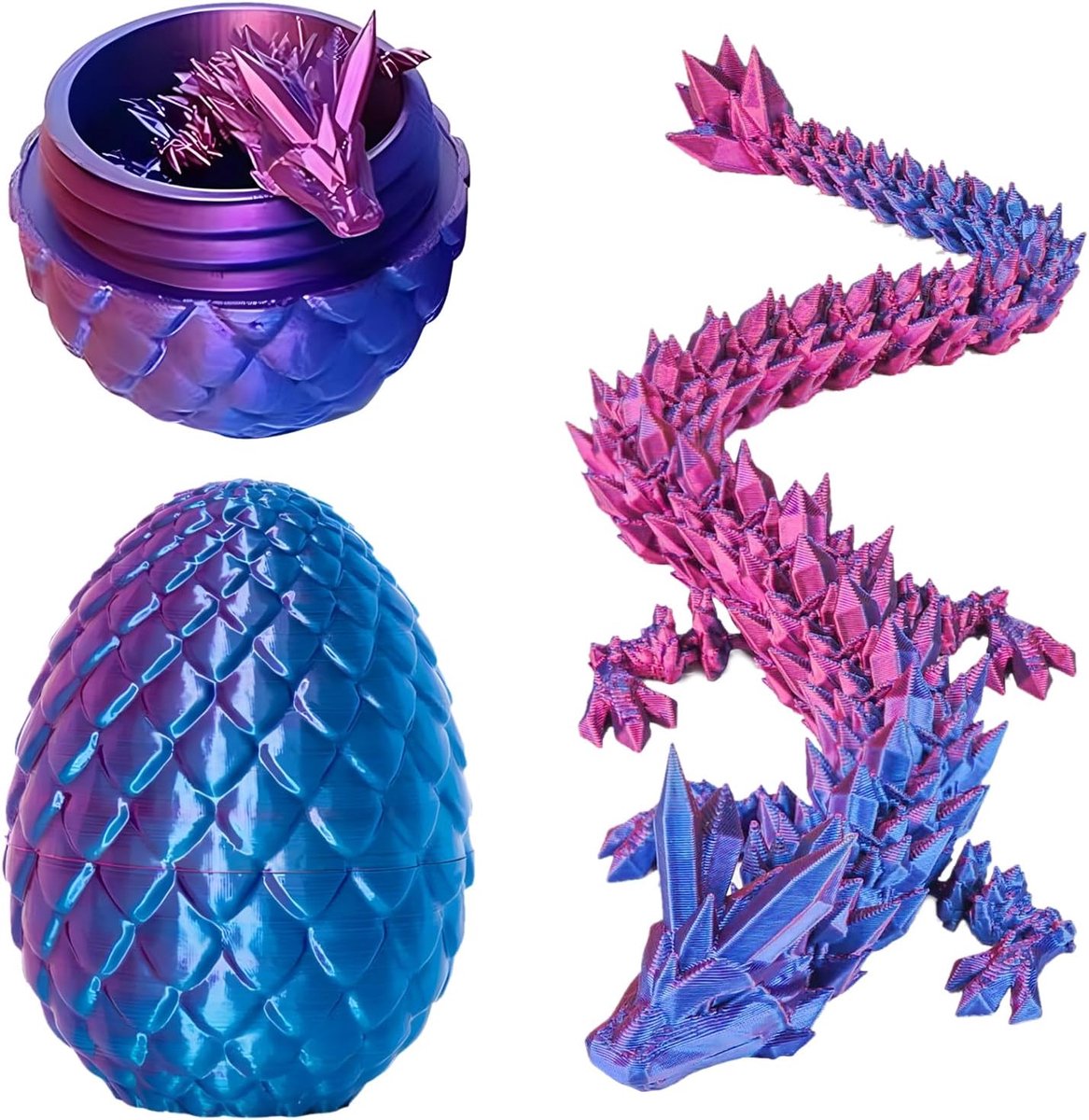 3D Gedrukt Drakenei met Draak Beweegbare Drakenfiguren voor Kerstmis Pasen Verjaardag Carnaval Volwassenen Kinderen Geschenken Speelgoed(Paars)
