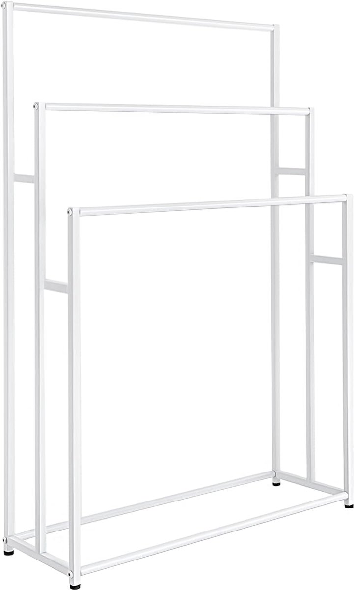 Handdoekhouder, handdoekenrek met 3 stangen, staande handdoekladder voor badkamer, woonkamer, ruimtebesparend (wit)