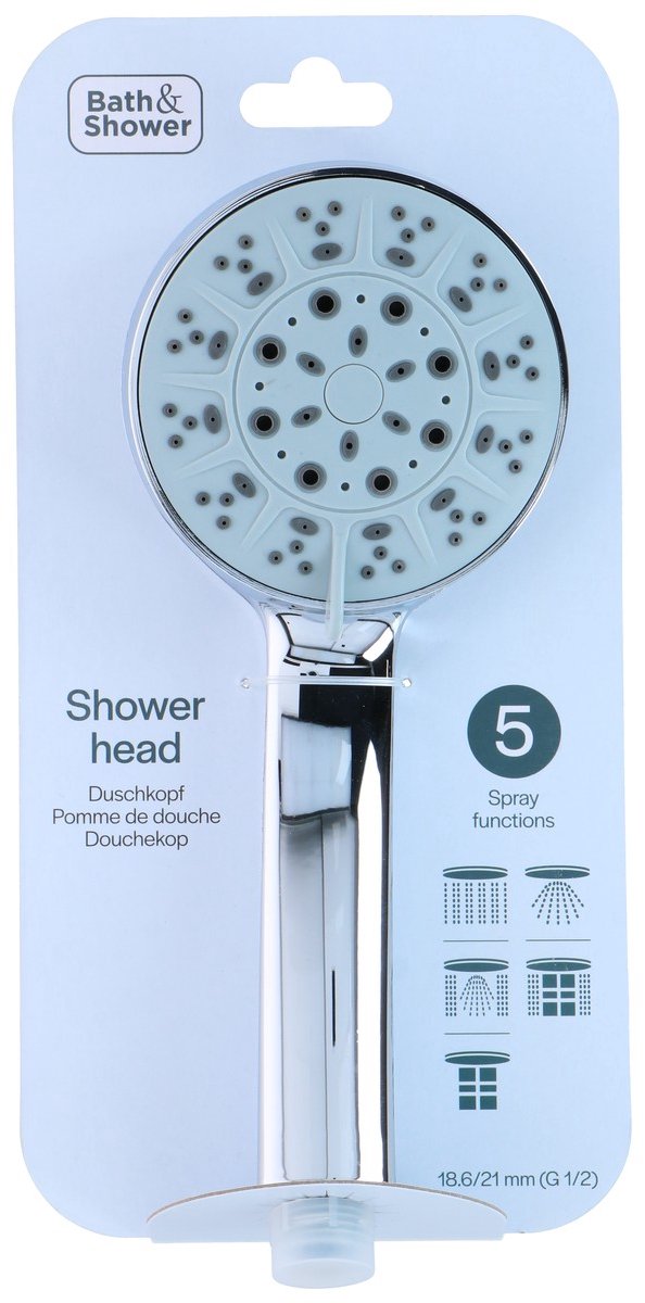 Bath & Shower shower head 5f - handdouche met 5 verschillende straalstanden - ronde douchekop van kunststof met chroom afwerking - compacte afmetingen 24 x 10 x 5 cm - kleur zilver
