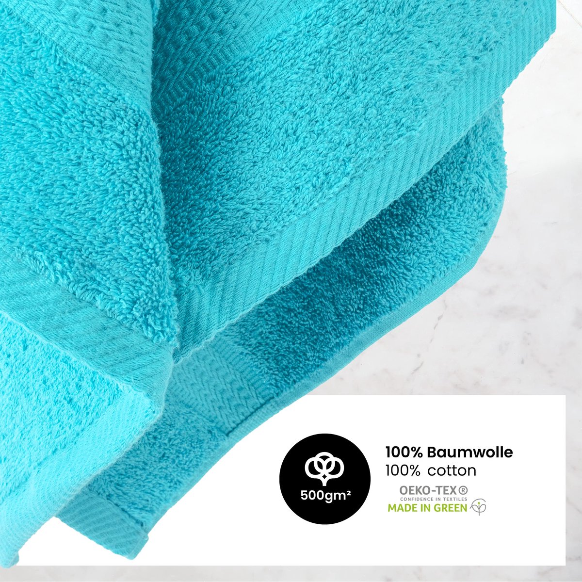 BaSaTex set van 5 frotté gastendoekjes 30x50 - gastenhanddoek van 100% katoen Made in Green - kleur: turkoois - ShopVlot