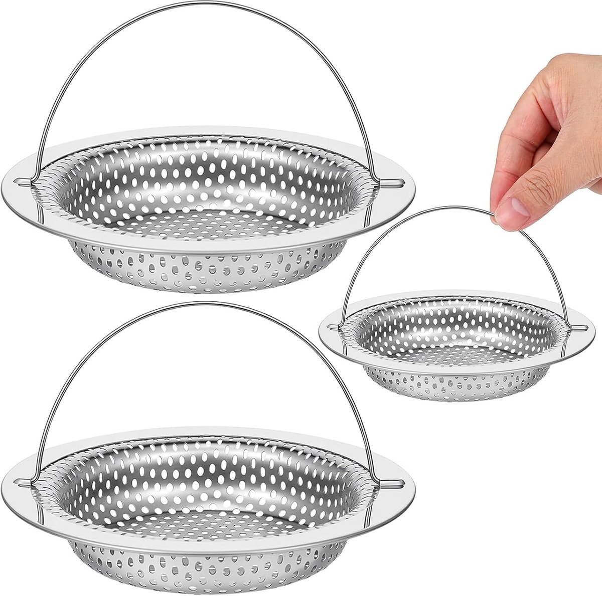 3 stuks gootsteenfilter, keuken, gootsteenstop, douchefilter van roestvrij staal, rooster voor gootsteen - ShopVlot