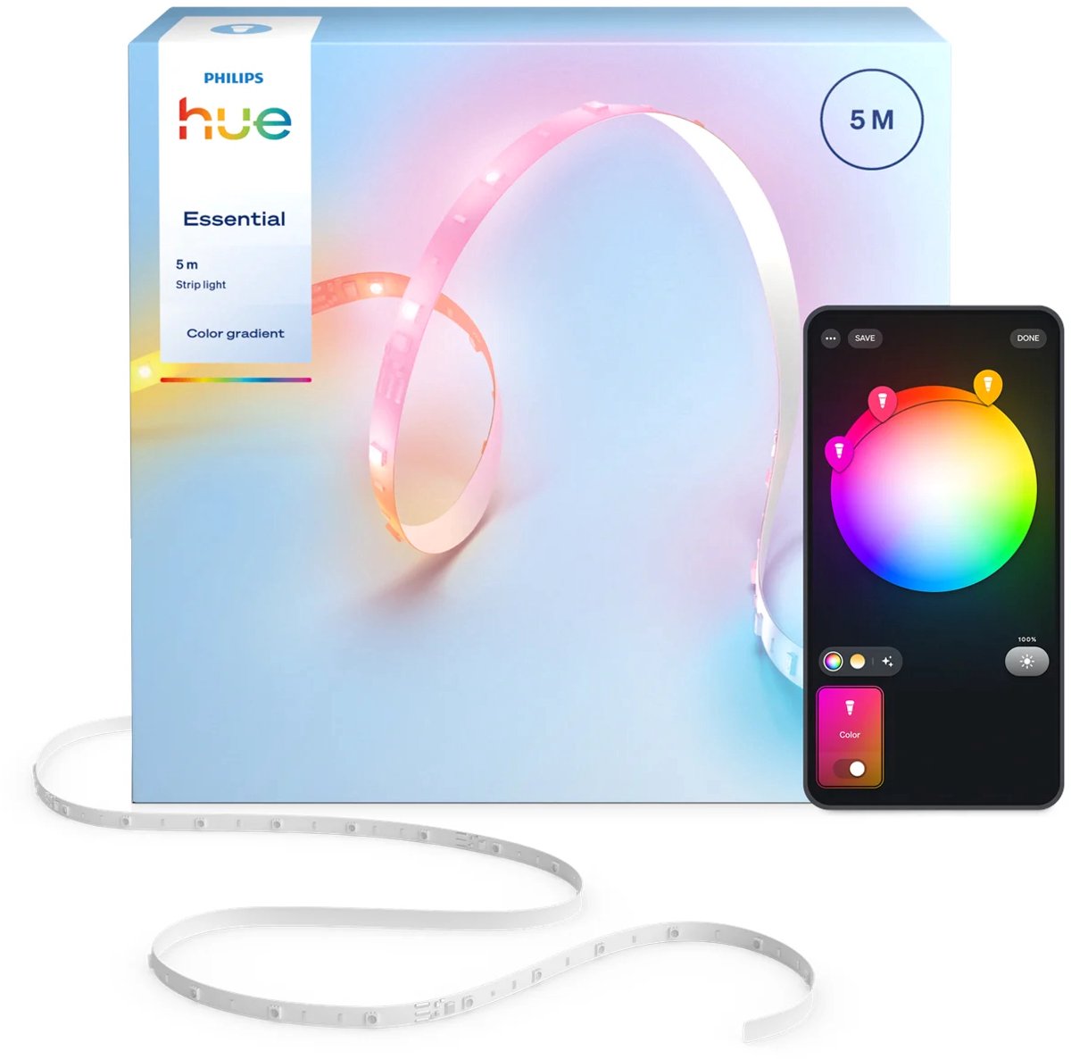 Philips Hue - LED Strip - 5 Meter - Gekleurd Licht & Neutraal Wit Licht - Ledstrips voor binnen - Dimbaar - Led Lights - Led-strips - Ledstrips - Led Verlichting - Led Light Strip - Ledlichtjes - Led Lichten