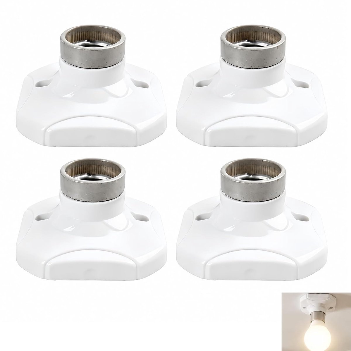 4 stuks E27 plafondfittingen, wit, E27 wandfitting, draadloze montage, hittebestendig, voor led-lamphouder 60 W en 250 V, voor kelder, garage en woonkamerverlichting, functioneel en duurzaam