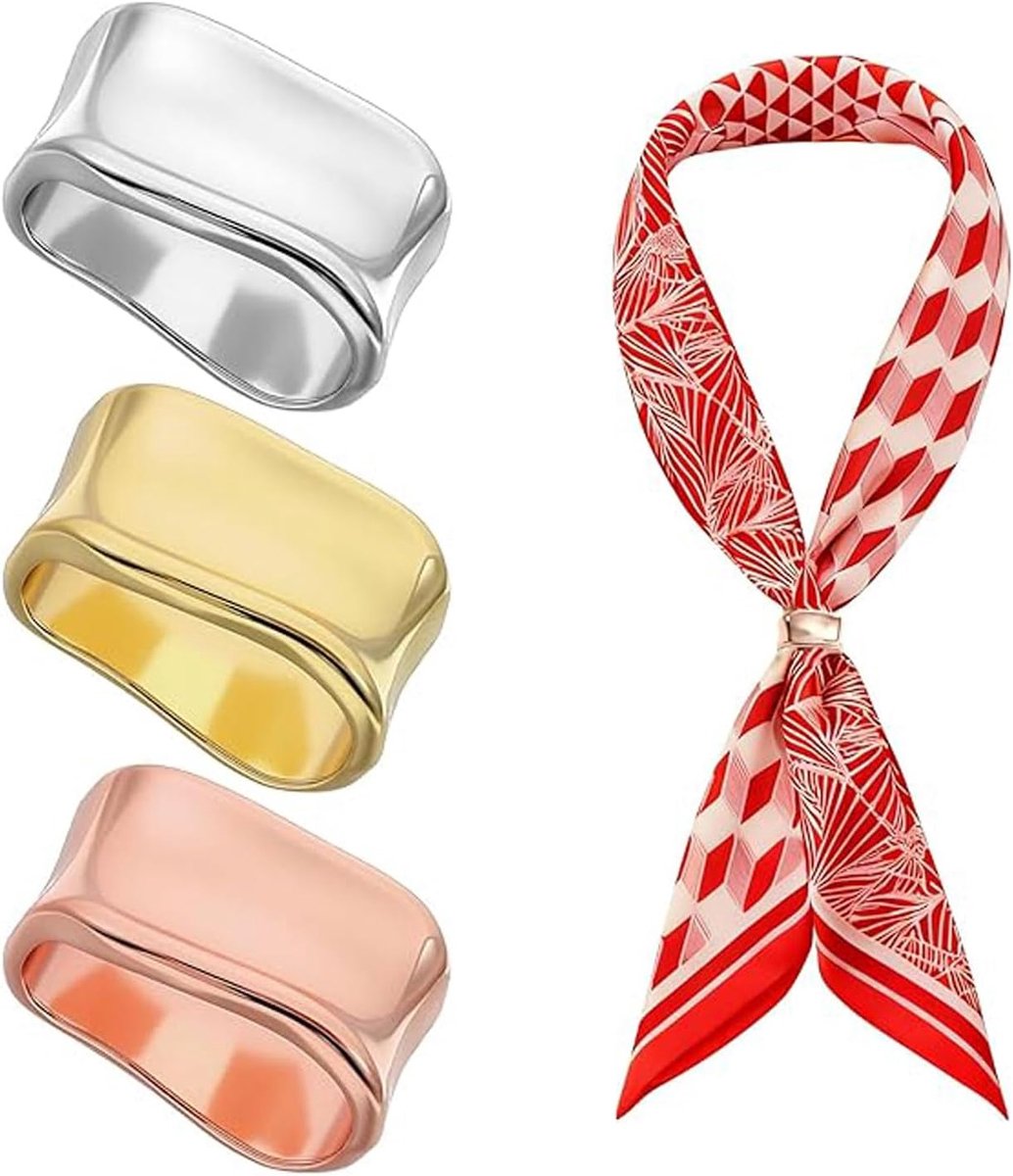 Sjaalringen voor dames, 3 stuks, zilver-, goud- en roségouden metalen clips, minimalistische geometrische gespen, broche en mode-accessoire voor zijden sjaal