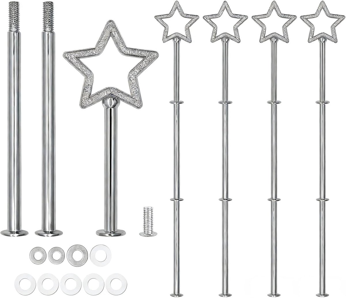 4 Sets Etagère Stangen, 3-Laags, Zilver met Sterdesign