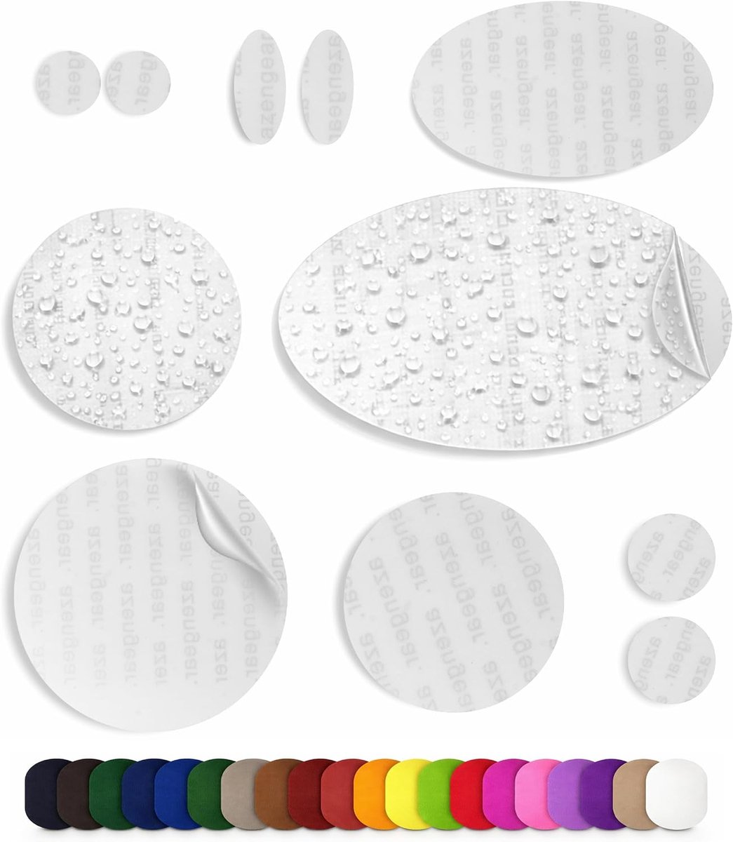 Reparatiepatches | Pre-cut, zelfklevend, zacht, waterdicht, scheurvast nylon stof om gaten in kleding, slaapzakken, skibroek (11 stuks) te bevestigen