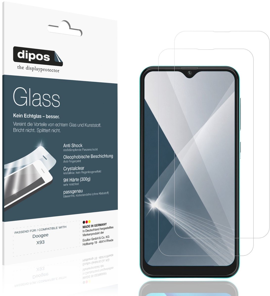 dipos – 2x Pantserfolie geschikt voor Doogee X93 | 9H Screenprotector