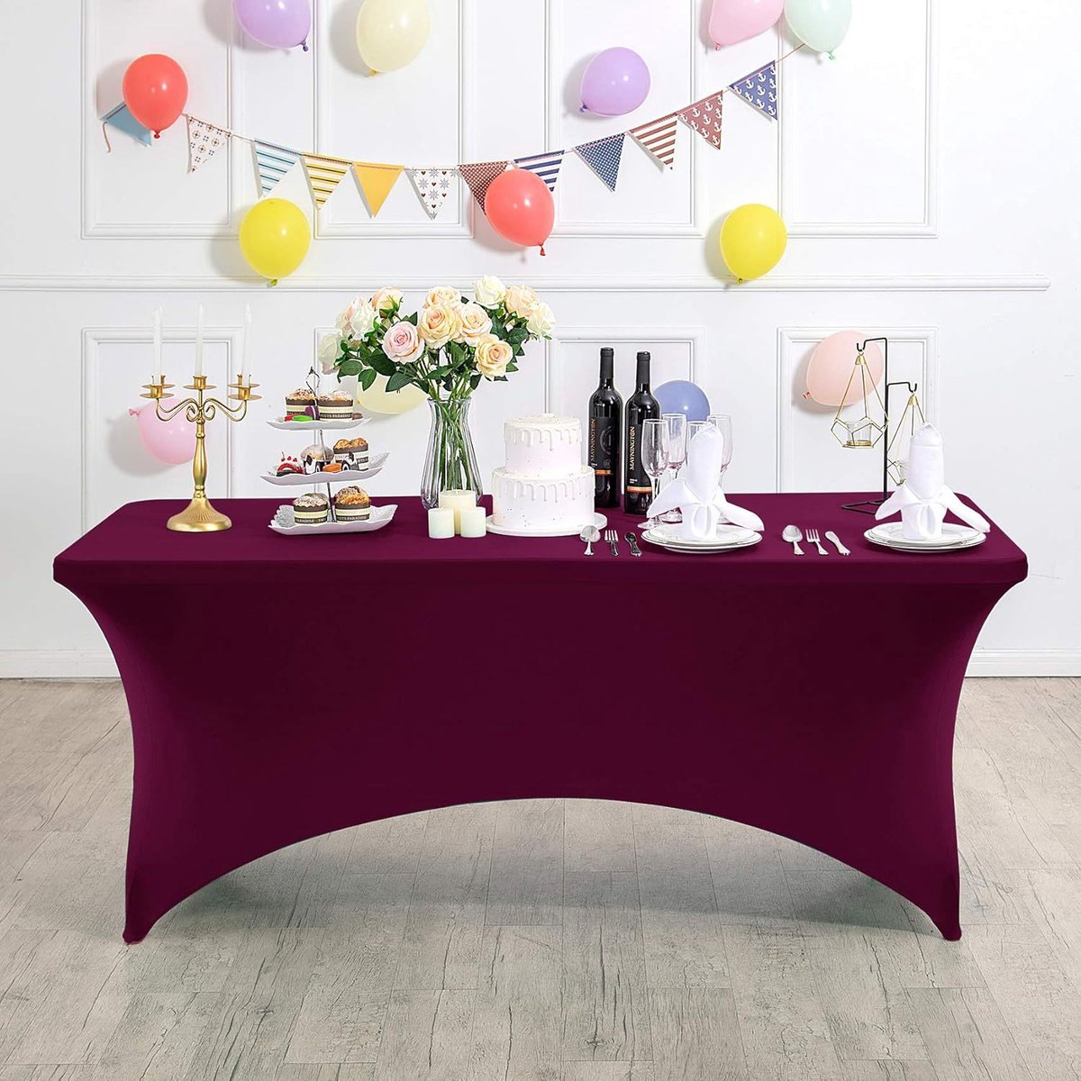 Rechthoekig, rekbaar en vlekbestendig tafelkleed, waterdicht, wasbaar en rekbaar, geschikt voor het decoreren van terrassen, keukens, bruiloften, verjaardagen, feesten, picknicks en andere gelegenheden,Bordeauxrood - 183 x 76 x 76 cm (6 voet)