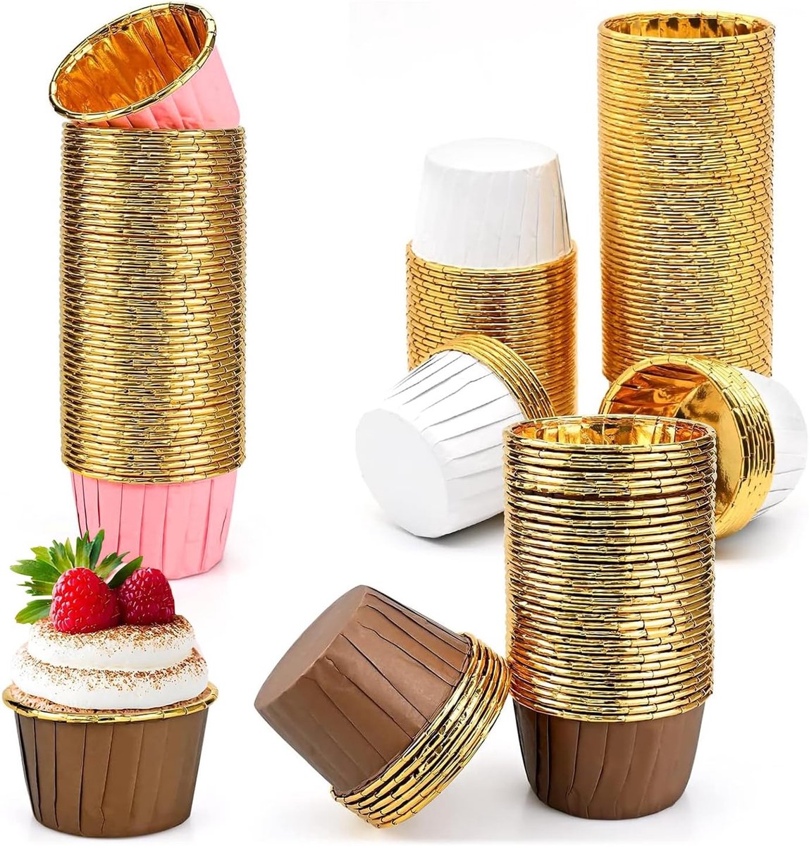 Muffins papieren vormpjes, 150 stuks cupcake-vormpjes, muffinvormpjes, papier, muffinvormpjes van aluminiumfolie, waterdicht en oliebestendig, bakvormen, papier voor bruiloft, verjaardag,