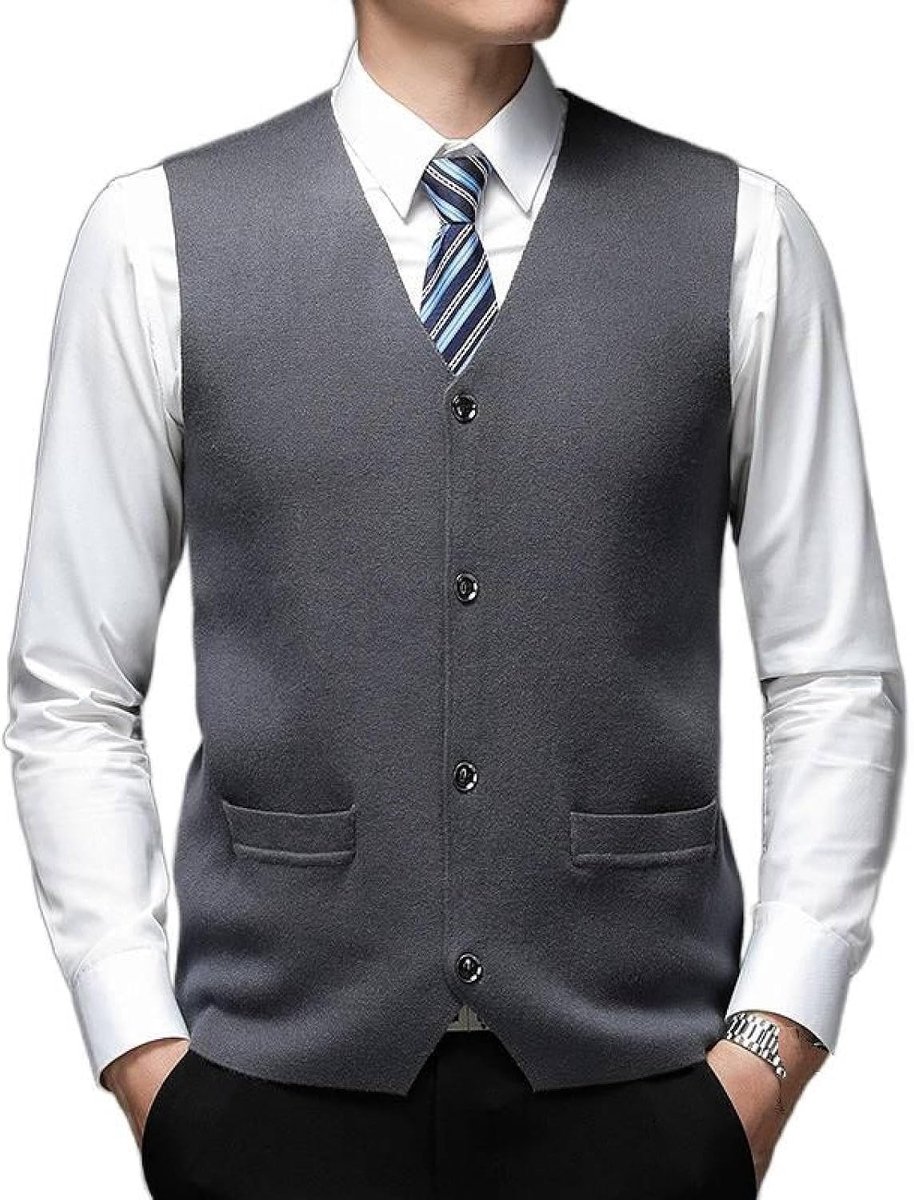 Vest Voor Heren Met V-Hals, Jeugdmode Verdikt Gebreid Vest Bovenkleding Casual Trendy Trui, Klassieke Zakelijke Heren Gebreide Vest Trui Vest Tanktops,Donkergrijs,S