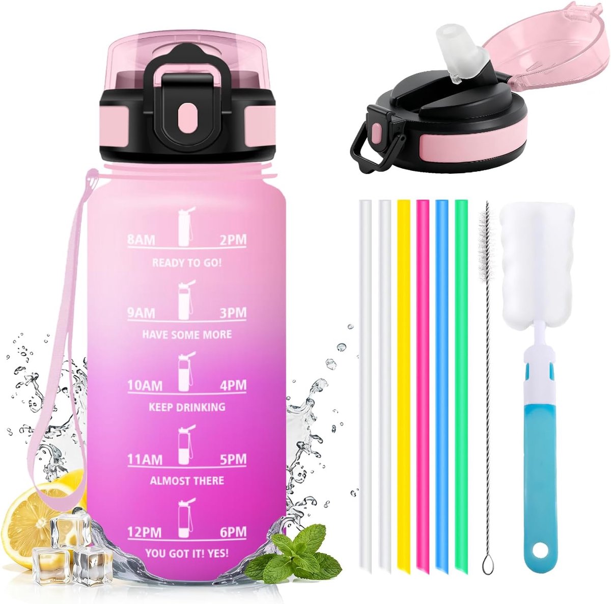 500 ml, met tijdmarkeringen, lekvrij, herbruikbaar, voor werk, yoga, studenten, kantoor, sport, sportschool